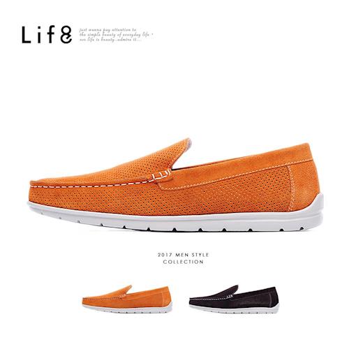 Life8-Casual 輕量 細絨牛皮 透氣沖孔司機休閒鞋-09615-咖色/黃棕