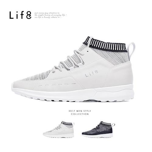 Life8-Sport 彈力針織布 襪套式 高筒渦輪運動鞋-09748-黑色/灰色