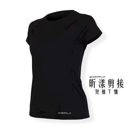 HODARLA 女昕漾剪接短袖T恤 -路跑 慢跑 健身 短袖上衣 台灣製 黑