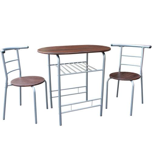 【Dr. DIY】高級鋼管-餐桌椅組/洽談桌椅組/書桌椅組(1桌2椅)-深胡桃木色