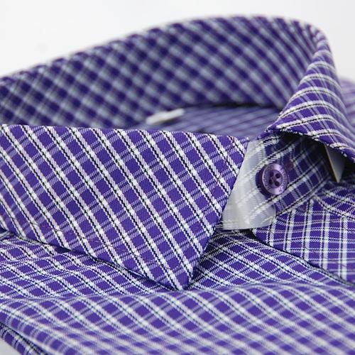 【金安德森】紫格白線門襟斜格窄版長袖襯衫