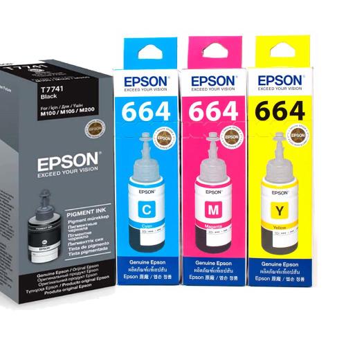 EPSON T774黑 + T664紅藍黃  系列原廠墨水匣超值組合包(1黑3彩)