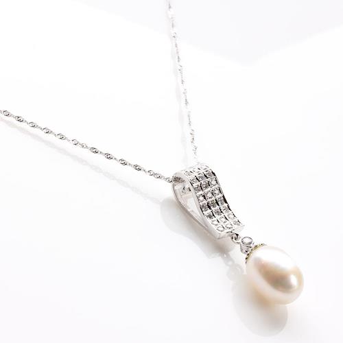 天然珍珠項鍊/墜子(925銀)-珠箔銀屏 寶石方塊
