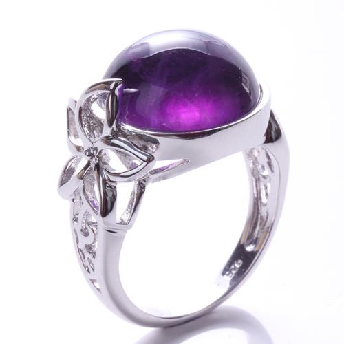 【寶石方塊】紫色迷情天然紫水晶戒指 (925純銀飾)