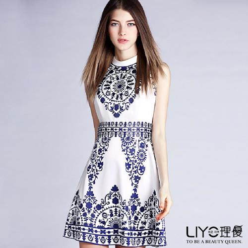 LIYO理優 歐風洋裝立領圖騰洋裝626082