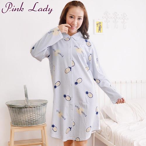 【PINK LADY】可愛鳳梨居家襯衫型長袖睡裙86650(藍)