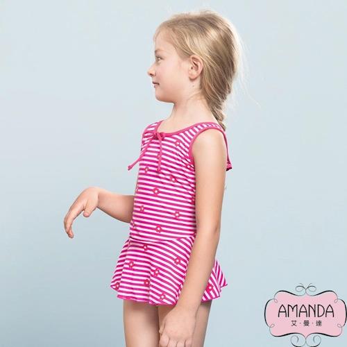AMANDA艾曼達 女童泳裝 連身裙-花粉條-5803附帽