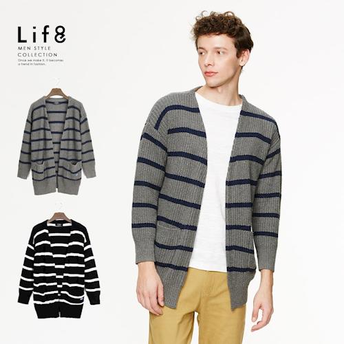 Life8-Casual 高磅紡織 橫條雙色針織外衫-03972