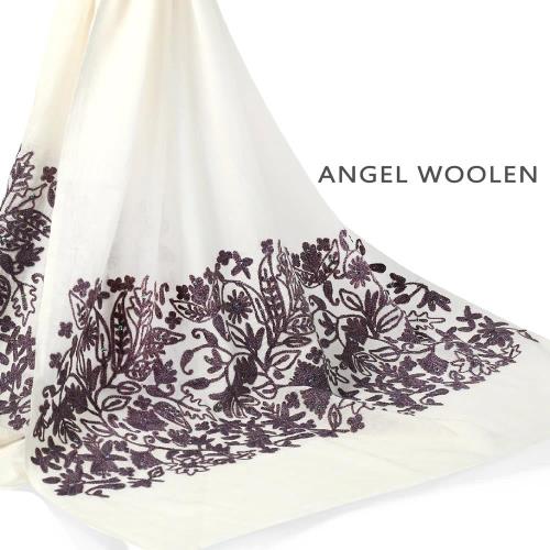 (加1元多1件銀絲柔光蠶絲披肩)Angel Woolen 閃耀之星 印度手工披肩 圍巾(白)