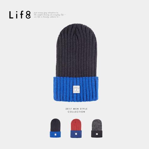 Life8-Casual 高磅針織 雙色復刻毛帽 NO. 05303