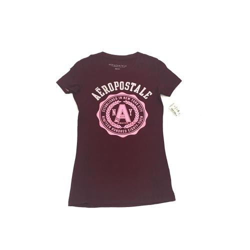 AIU100%【AERO】女款短袖T恤-拼布NY徽章-紅 8008