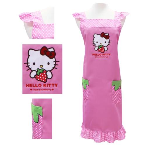 Hello Kitty粉紅色草莓荷葉袖圍裙KT-0906B