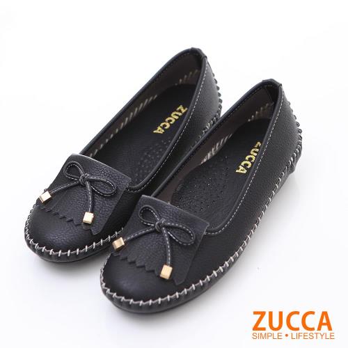 ZUCCA【z6203】皮革流蘇朵結平底包鞋-藍色/黑色/駝色