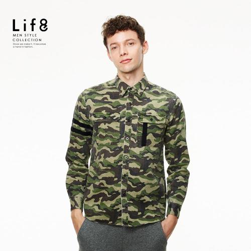 Life8-Casual 迷彩織帶設計 長袖襯衫 NO. 03880