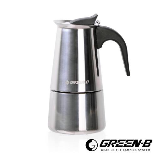GREEN-B 戶外露營便攜式不鏽鋼摩卡咖啡壺 亮面款(200ml/約4杯量)