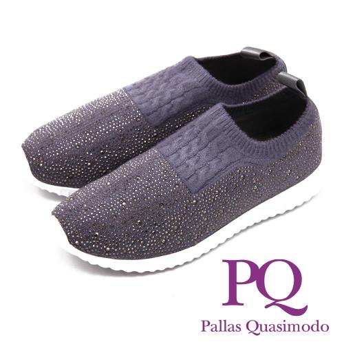 PQ 輕量系列 閃亮圓鑽針織彈力休閒 女鞋-灰(另有黑)