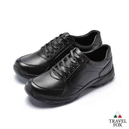 TRAVEL FOX(男)舒適休閒紳士鞋帶款-黑
