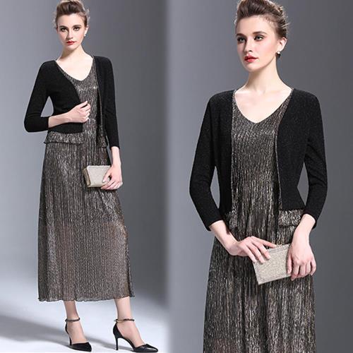 歐風KEITH-Will 2XL~4XL米蘭時尚金絲線條二件式洋裝