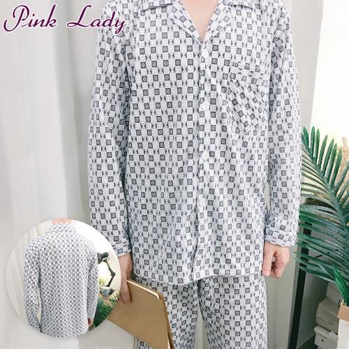 【PINK LADY】型男幾何圖騰型棉柔居家成套睡衣 (灰)