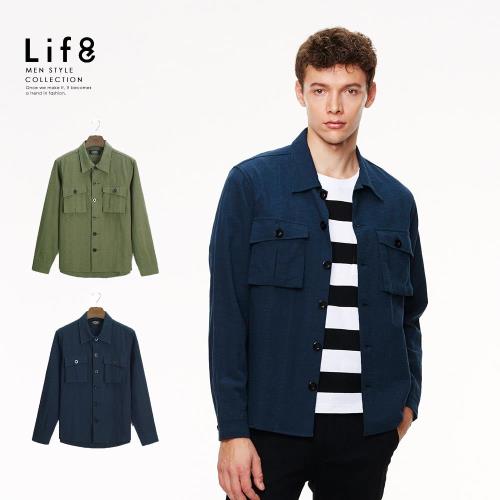 Life8-Casual 雙口袋 類外套 長袖襯衫 NO. 03877