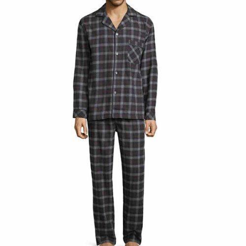 Stafford 男時尚碳黑灰色格紋法蘭絨棉睡衣套組(預購)