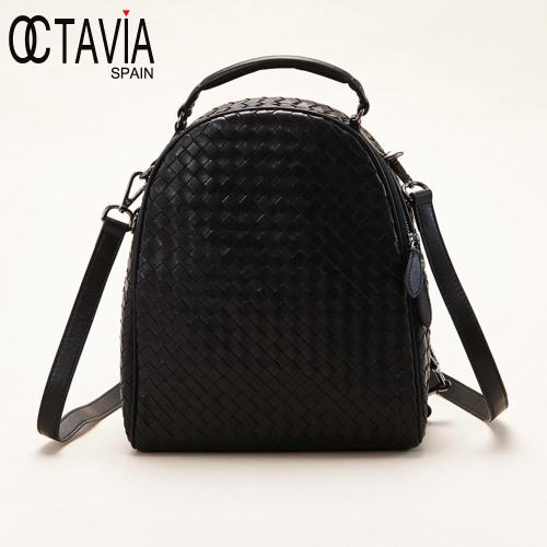 OCTAVIA 8真皮 -  古典編織系列 硬式半圓手拿肩背後背包 - 意識黑