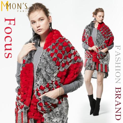 MONS 設計師手工雙色編織皮草披肩/圍巾