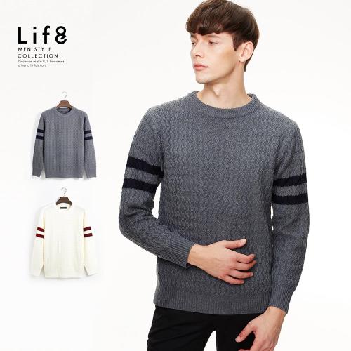 Life8-Formal 素色拐花 簡約線條 針織衫-白色/灰色-11137