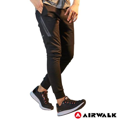 【AIRWALK】男款運動剪接長褲-男-黑色