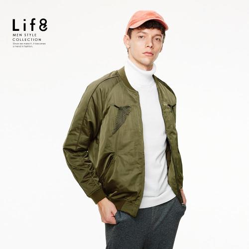 Life8-Casual 街頭刺繡 厚感飛行夾克-綠色/黑色-03981