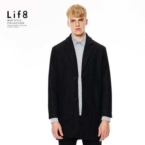 Life8-Casual 羊毛混紡 厚挺修身雙扣大衣-卡其/麻灰/黑色-10020