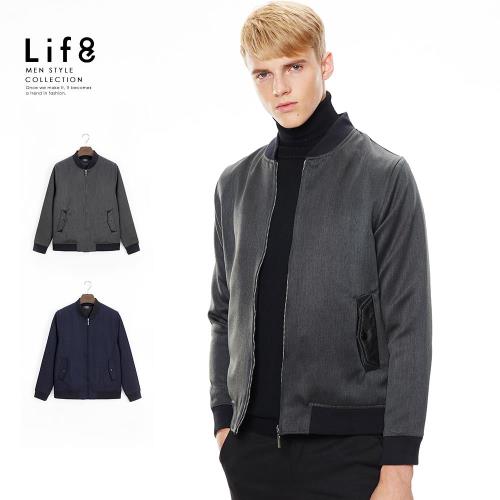 Life8-Formal 織紋布花 時裝飛行外套-灰/藍-11138
