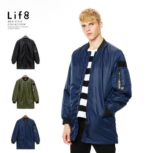 Life8-Casual MA1-布勞森 防潑水鋪棉長版外套-海軍藍/軍綠/黑色-03997