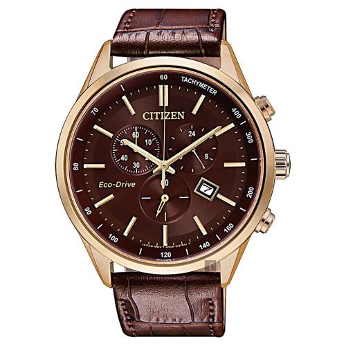 CITIZEN 星辰 光動能計時手錶-棕 42mm AT2143-14X