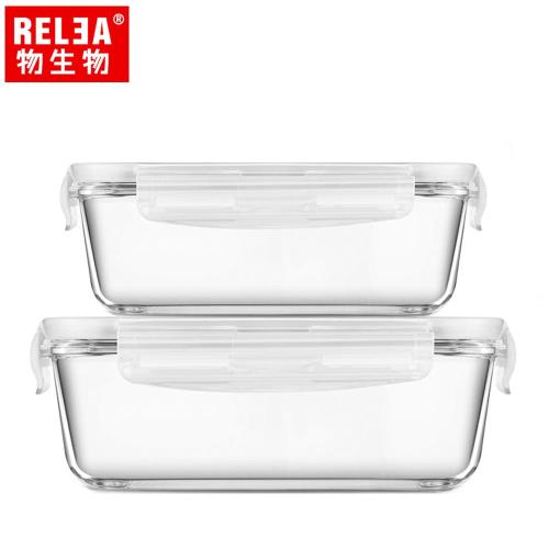 香港RELEA物生物 正方形耐熱玻璃微波保鮮盒2入組