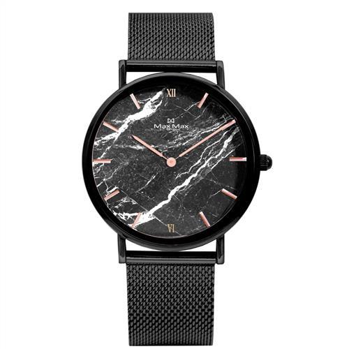 【Max Max】時尚大理石紋米蘭帶腕錶-黑/36mm(MAS7025-5)
