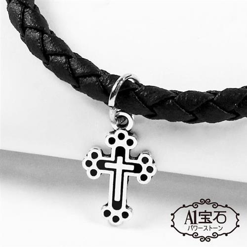 A1寶石 十字架款-Endless混搭元素-仿真皮繩編織手鍊
