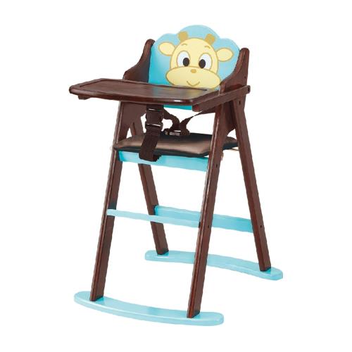 傢俱屋 克宜斯韓式招財牛折合寶寶椅 淺藍 胡桃