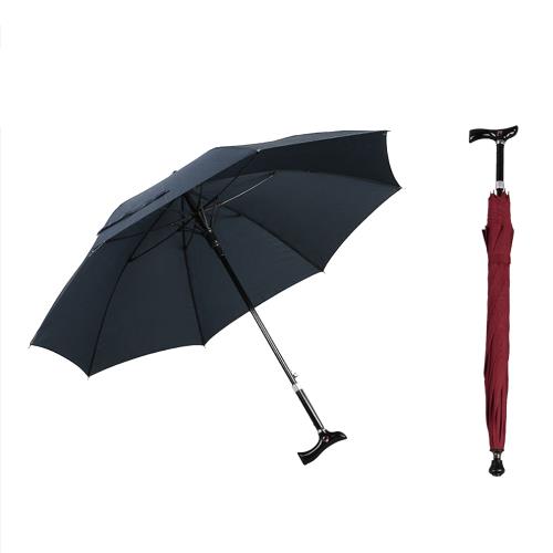 PUSH!戶外用品可調整長短雨傘拐杖傘登山杖（加固型）藏青色I74-1|直傘