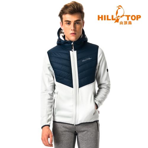 【hilltop山頂鳥】男款遠紅外線發熱科技保暖棉連帽刷毛外套H22MX3羽絨藍