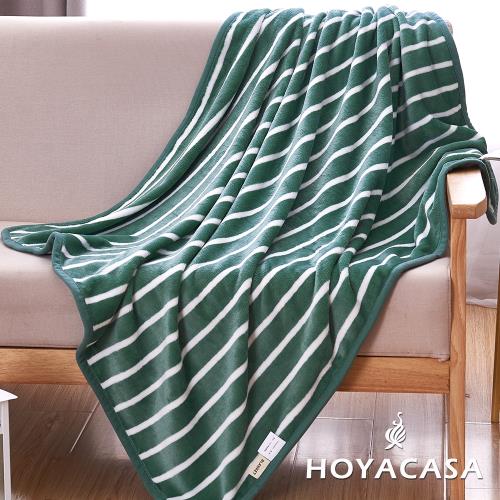 HOYACASA條紋綠 法蘭絨四季包邊毯