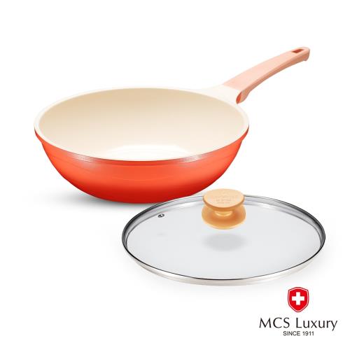 MCS Luxury系列柿紅釉光陶瓷不沾炒鍋28cm(附蓋)