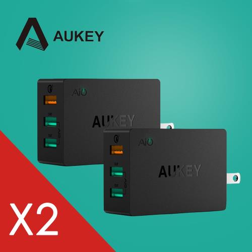 AUKEY 3孔 42W QC3.0 3孔充電器(PA-T14) 附Micro USB Cable (二入超值組)