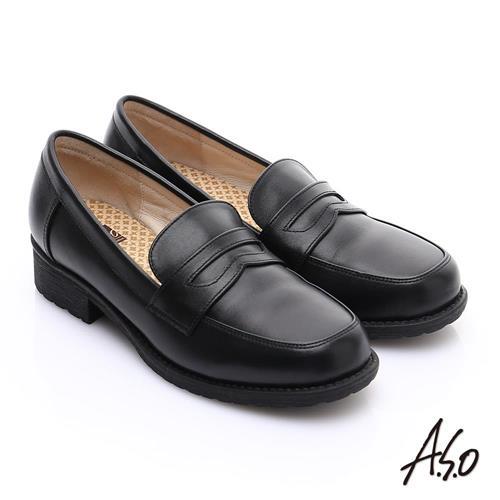 A.S.O 學生鞋款 真皮頂級奈米學生鞋- 黑