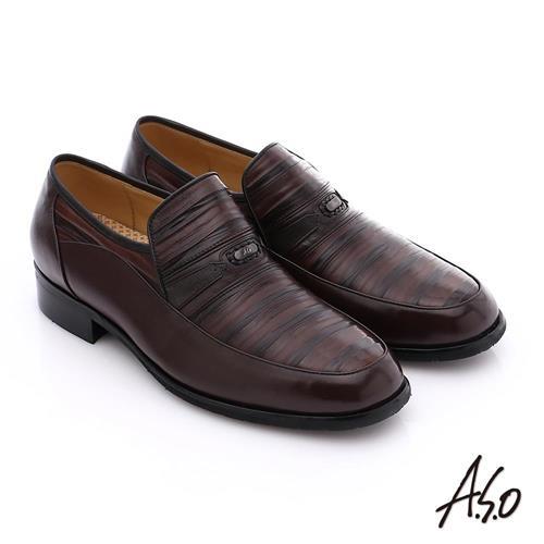 A.S.O 超輕雙核心 雙色拼接真皮直套式奈米紳士鞋- 咖啡