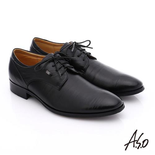 A.S.O 超輕雙核心 雙色拼接真皮綁帶奈米紳士鞋- 黑
