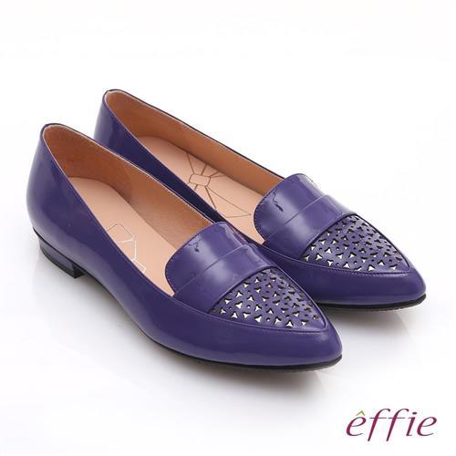 effie 輕透美型 鏡面羊皮混異材質樂福平底鞋- 紫