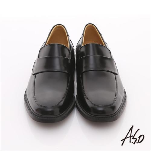 A.S.O 學生鞋系列 全真皮飾帶素面學生鞋 黑