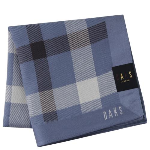 【DAKS】經典Logo格紋帕領巾(灰藍色)