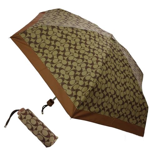 COACH 經典LOGO輕量摺疊晴雨傘-棕色